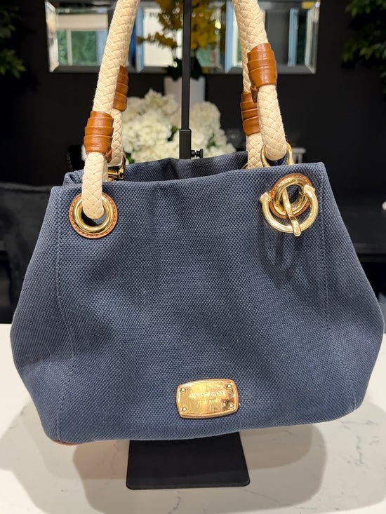 Michael Kors Handbags - Michael Kors Navy Canvas Tote with Cream Rope Handles